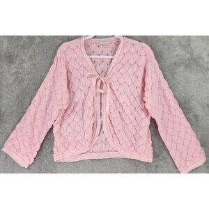 GN Sweater Womens Large Pink Lace Open Front Long Sleeve Cardigan Vintage Top